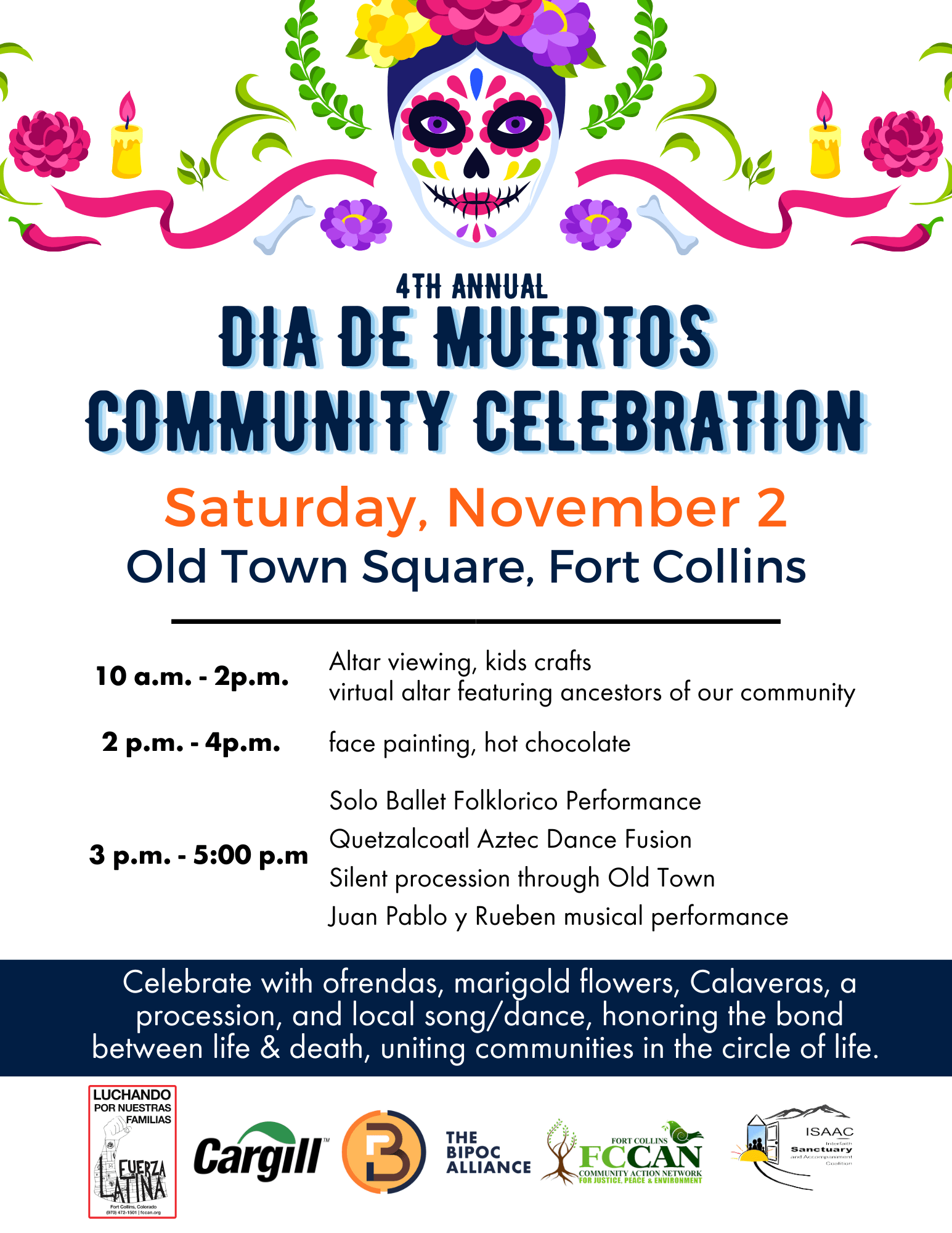 Dia de muertos community celebration poster